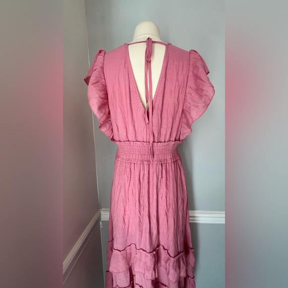 J Gee Pink Tiered Maxi Ruffled V Neck Dress Short Sleeve Boho Cottagecore 1X - Picture 5 of 8